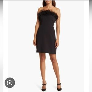 Elegant Black Strapless Dress with Feather Detail